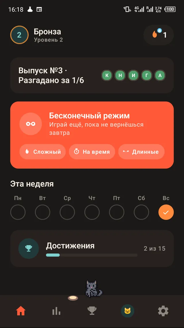 Скриншот игры «Испытание дня»: экран прогресса и лидерборда